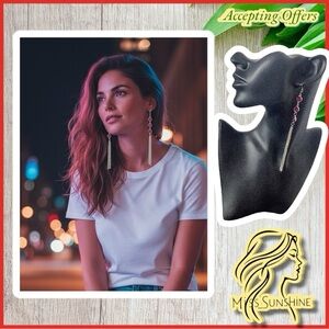 pair of Dangle earrings - pink purple hot pink stones w/ chain links